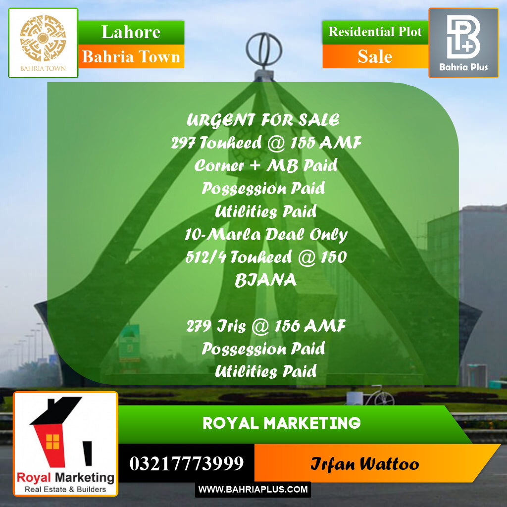 Residential Plot for Sale in Bahria Town, Lahore - (BP-206991)