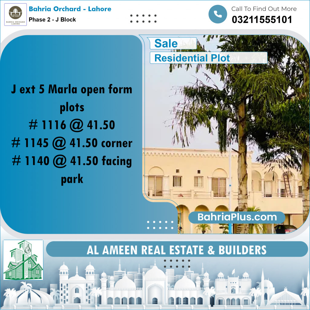 5 Marla Residential Plot for Sale in Phase 2 - J Block -  Bahria Orchard, Lahore - (BP-207004)