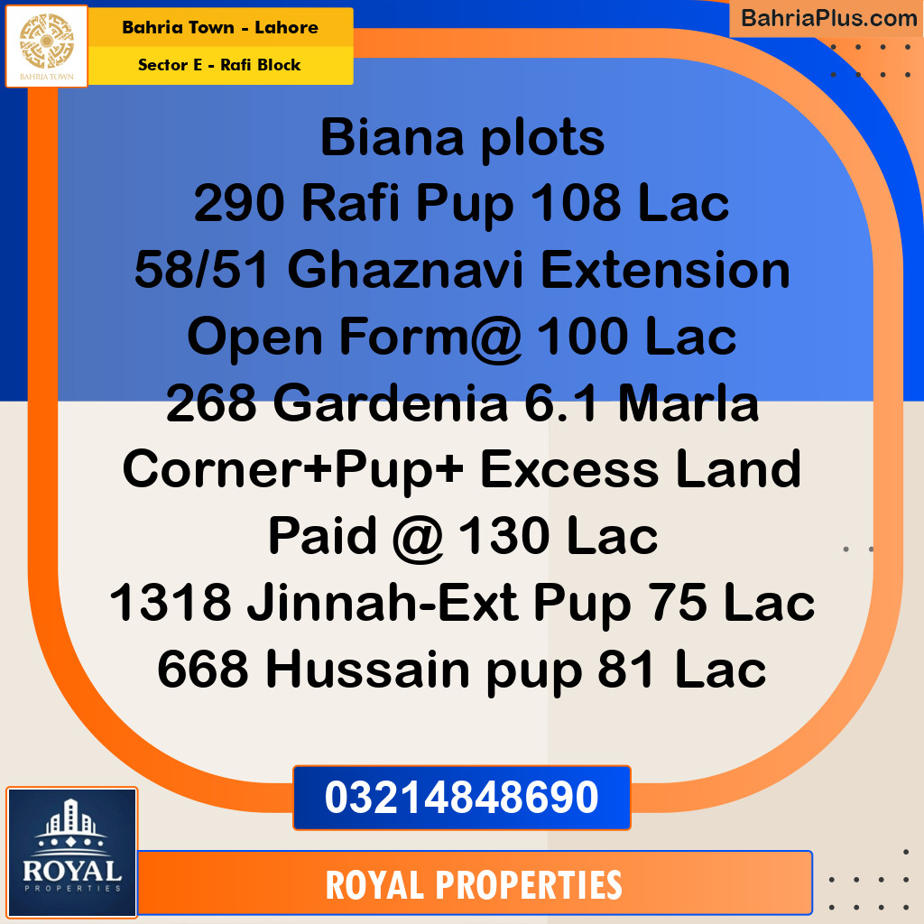 5 Marla Residential Plot for Sale in Sector E - Rafi Block -  Bahria Town, Lahore - (BP-207078)