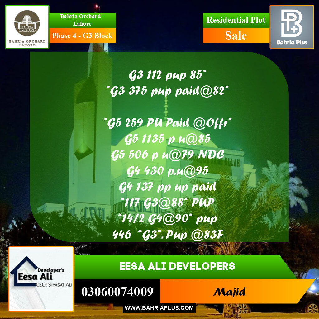Residential Plot for Sale in Phase 4 - G3 Block -  Bahria Orchard, Lahore - (BP-207128)