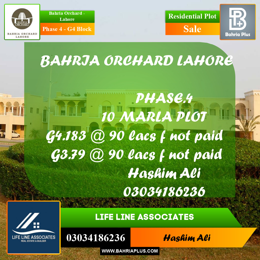 10 Marla Residential Plot for Sale in Phase 4 - G4 Block -  Bahria Orchard, Lahore - (BP-207130)