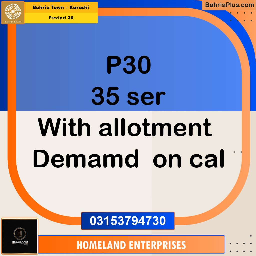 250 Sq. Ft. Residential Plot for Sale in Precinct 30 -  Bahria Town, Karachi - (BP-207146)
