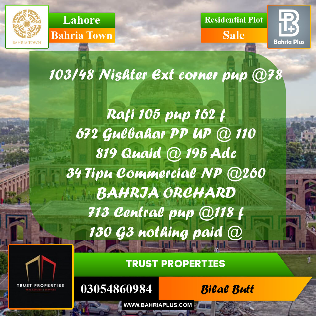 Residential Plot for Sale in Bahria Town, Lahore - (BP-207147)