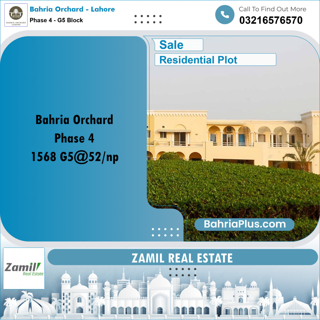 10 Marla Residential Plot for Sale in Phase 4 - G5 Block - Bahria Orchard, Lahore - (BP-207149)