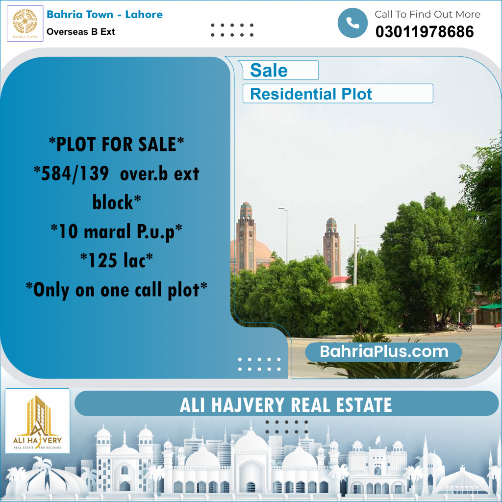 10 Marla Residential Plot for Sale in Overseas B Ext -  Bahria Town, Lahore - (BP-207162)