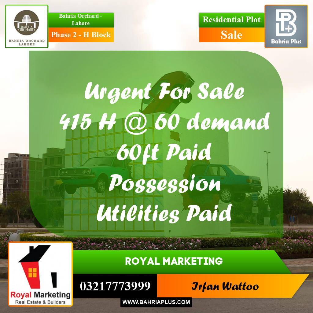 8 Marla Residential Plot for Sale in Phase 2 - H Block -  Bahria Orchard, Lahore - (BP-207178)
