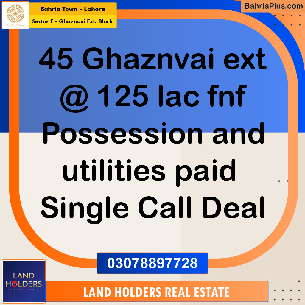 10 Marla Residential Plot for Sale in Sector F - Ghaznavi Ext. Block - Bahria Town, Lahore - (BP-207241)