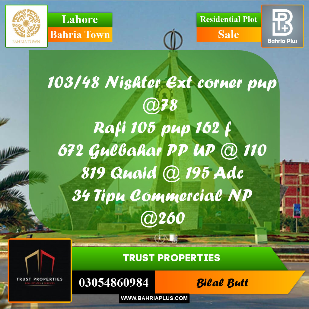 Residential Plot for Sale in Bahria Town, Lahore - (BP-207244)