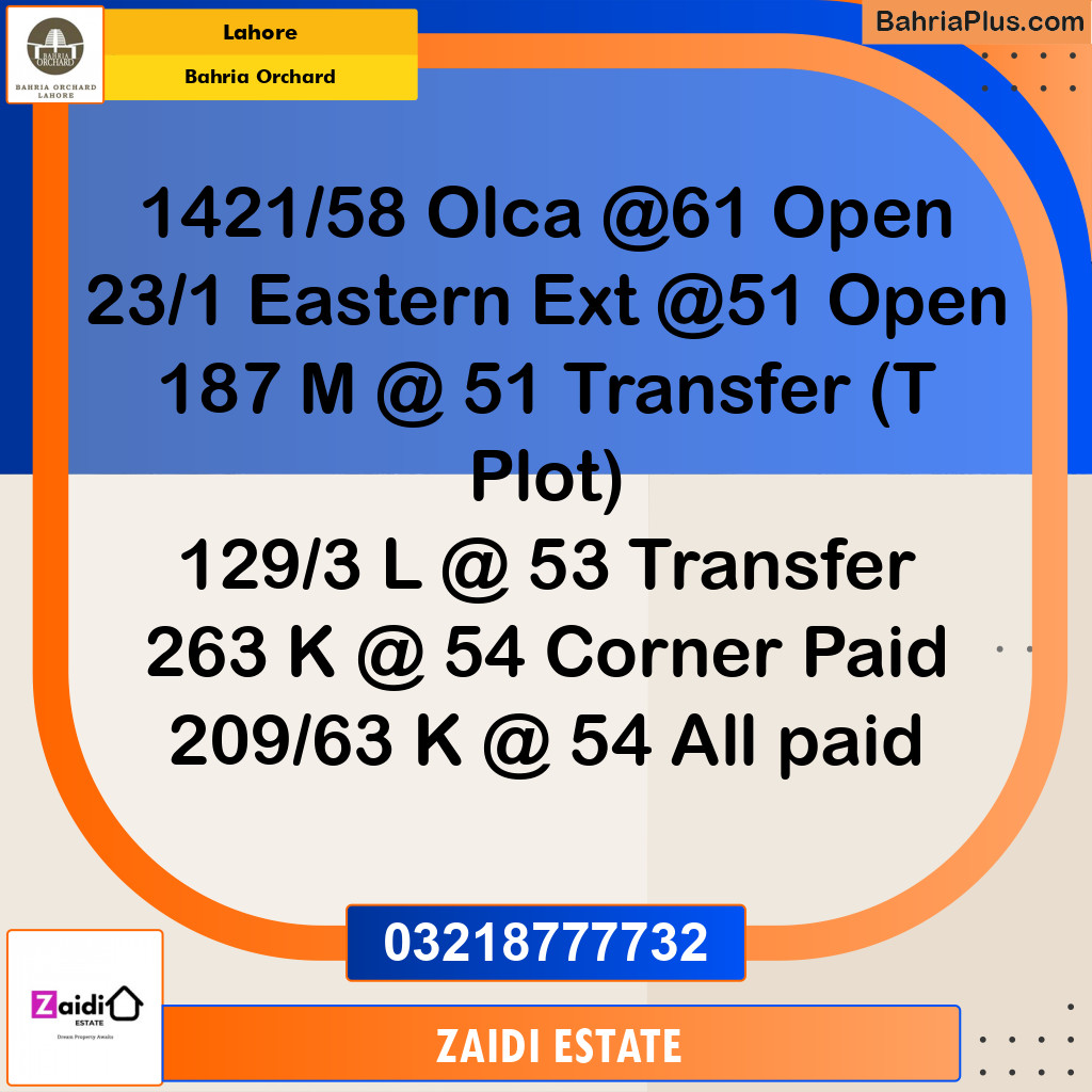 Residential Plot for Sale in Bahria Orchard, Lahore - (BP-207255)