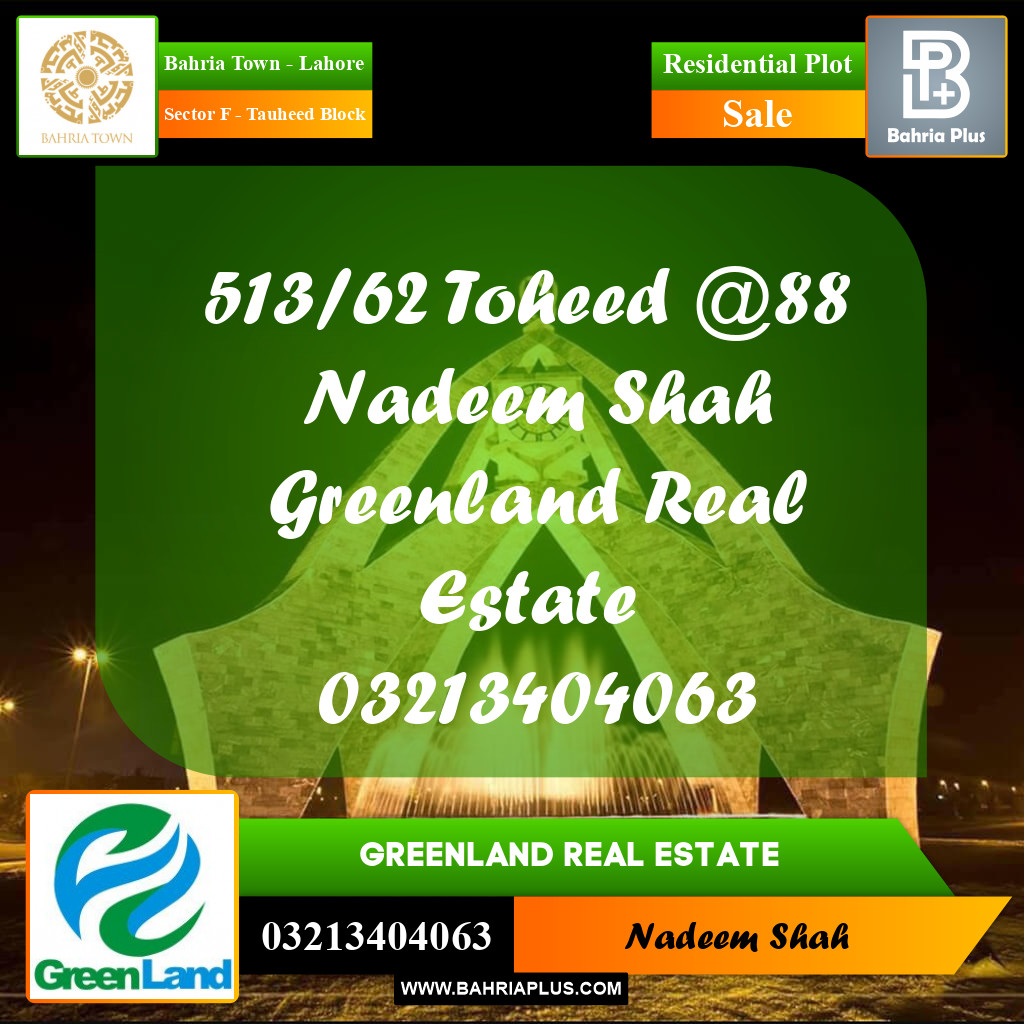 10 Marla Residential Plot for Sale in Sector F - Tauheed Block -  Bahria Town, Lahore - (BP-207293)