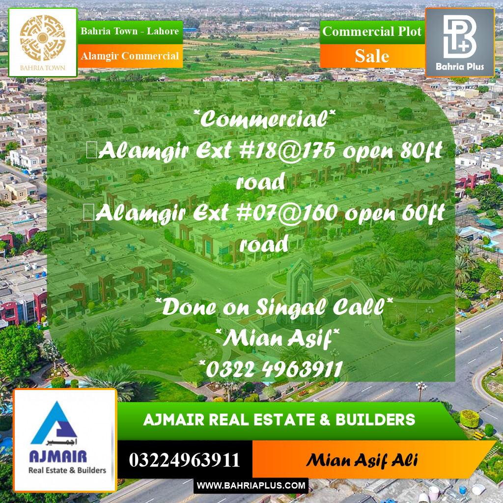 Commercial Plot for Sale in Alamgir Commercial - Bahria Town, Lahore - (BP-207313)