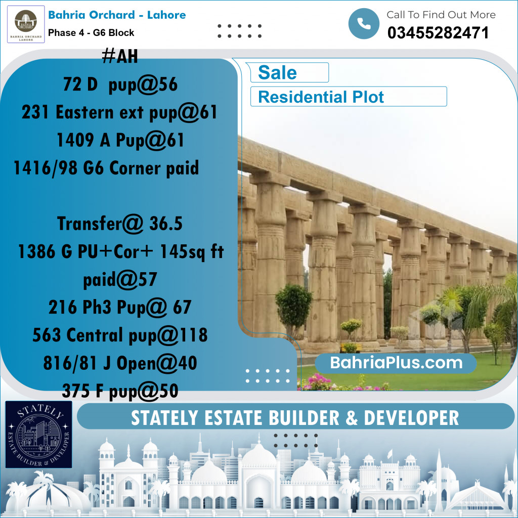 Residential Plot for Sale in Phase 4 - G6 Block -  Bahria Orchard, Lahore - (BP-207334)