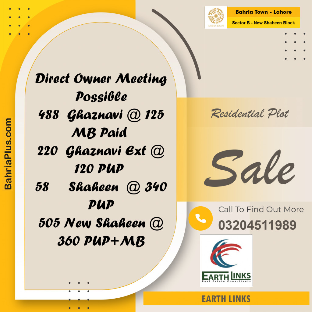 10 Marla Residential Plot for Sale in Sector B - New Shaheen Block -  Bahria Town, Lahore - (BP-207340)