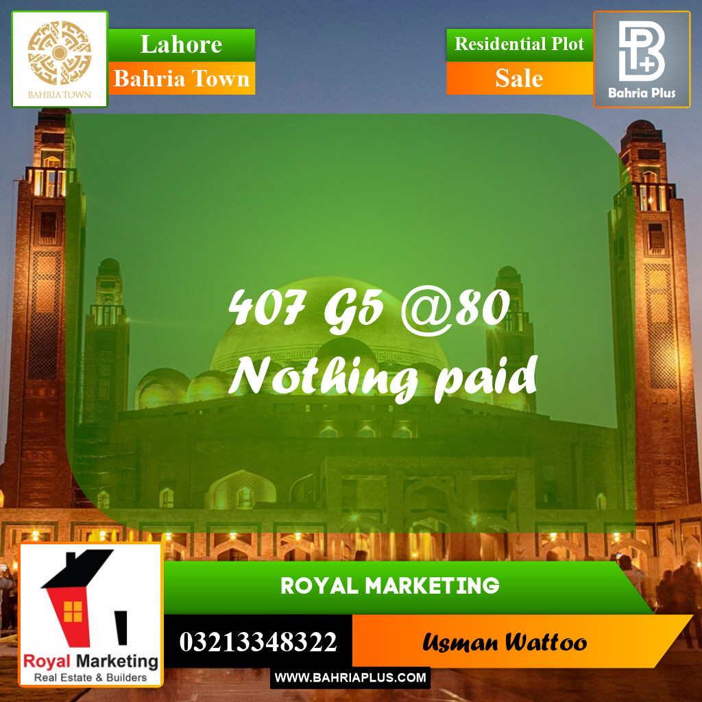 Residential Plot for Sale in Bahria Town, Lahore - (BP-207362)