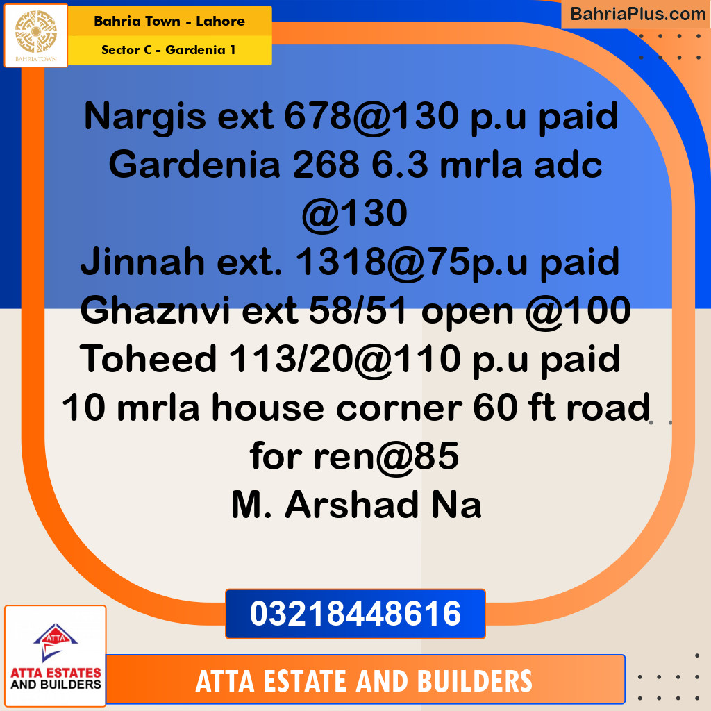 10 Marla Residential Plot for Sale in Sector C - Gardenia 1 -  Bahria Town, Lahore - (BP-207377)