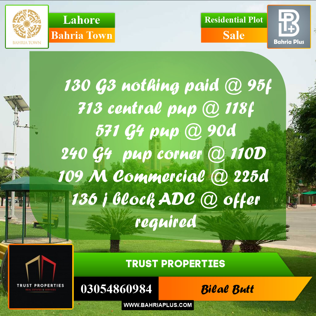 Residential Plot for Sale in Bahria Town, Lahore - (BP-207380)