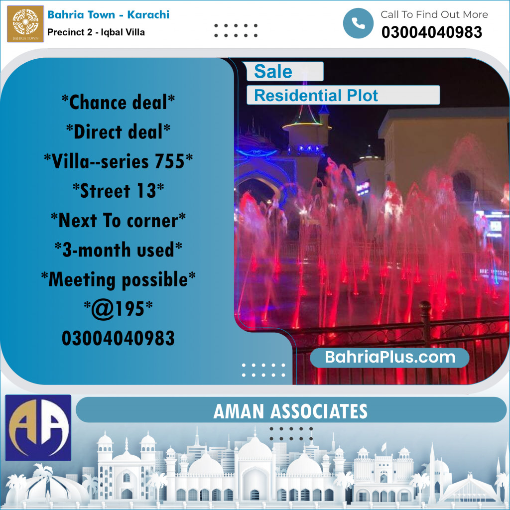 Residential Plot for Sale in Precinct 2 - Iqbal Villa -  Bahria Town, Karachi - (BP-207394)