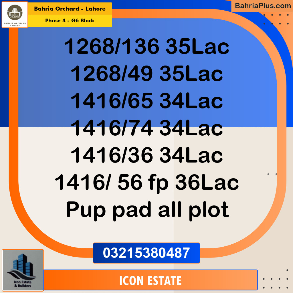 5 Marla Residential Plot for Sale in Phase 4 - G6 Block - Bahria Orchard, Lahore - (BP-207397)