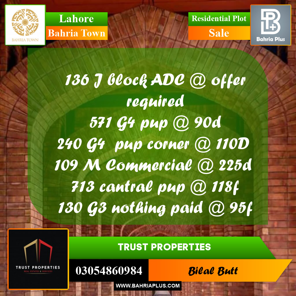 Residential Plot for Sale in Bahria Town, Lahore - (BP-207430)