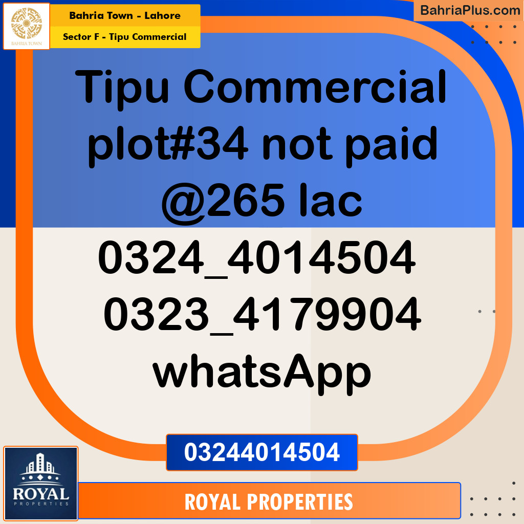 Commercial Plot for Sale in Sector F - Tipu Commercial -  Bahria Town, Lahore - (BP-207453)