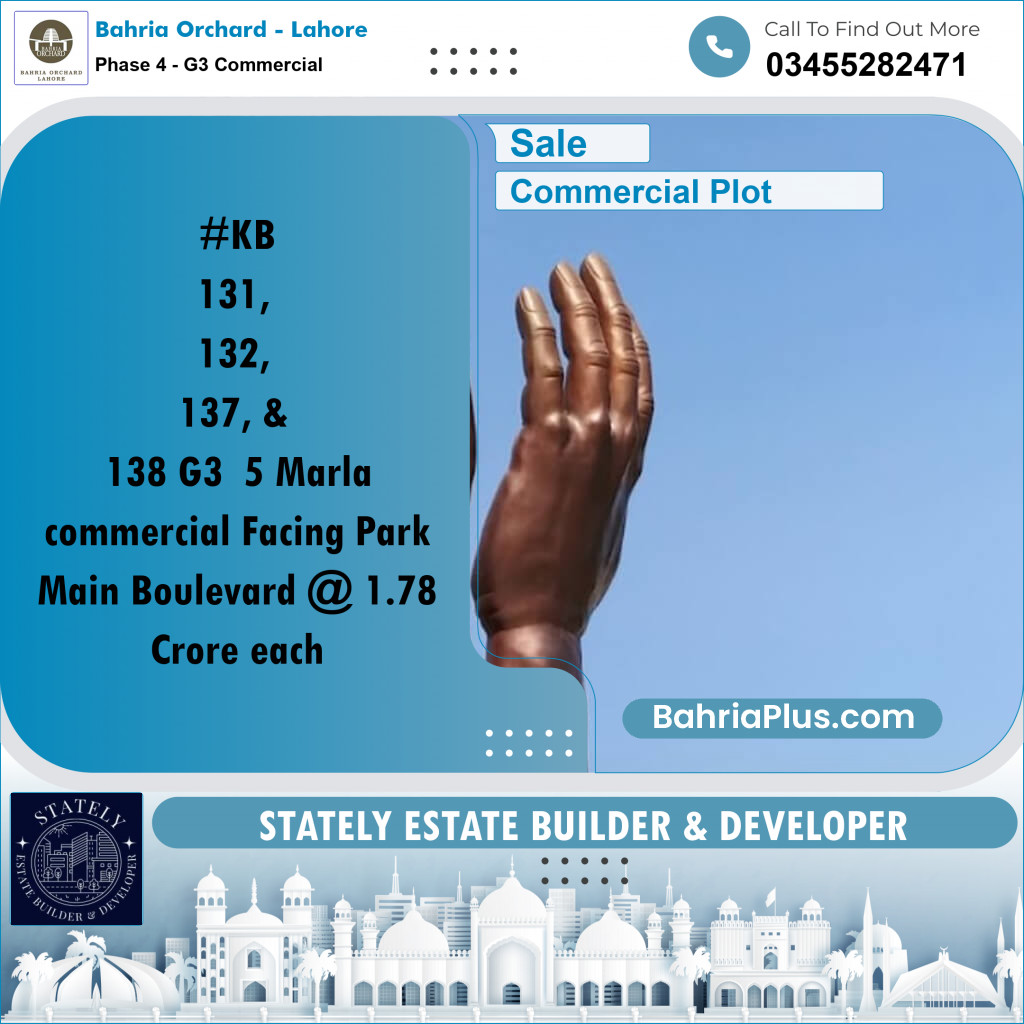 5 Marla Commercial Plot for Sale in Phase 4 - G3 Commercial -  Bahria Orchard, Lahore - (BP-207480)
