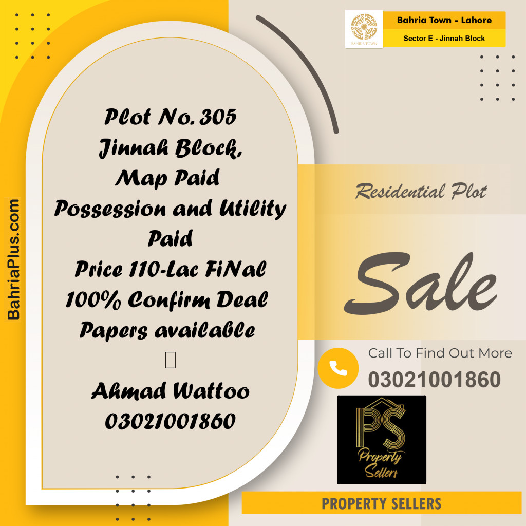 5 Marla Residential Plot for Sale in Sector E - Jinnah Block - Bahria Town, Lahore - (BP-207628)