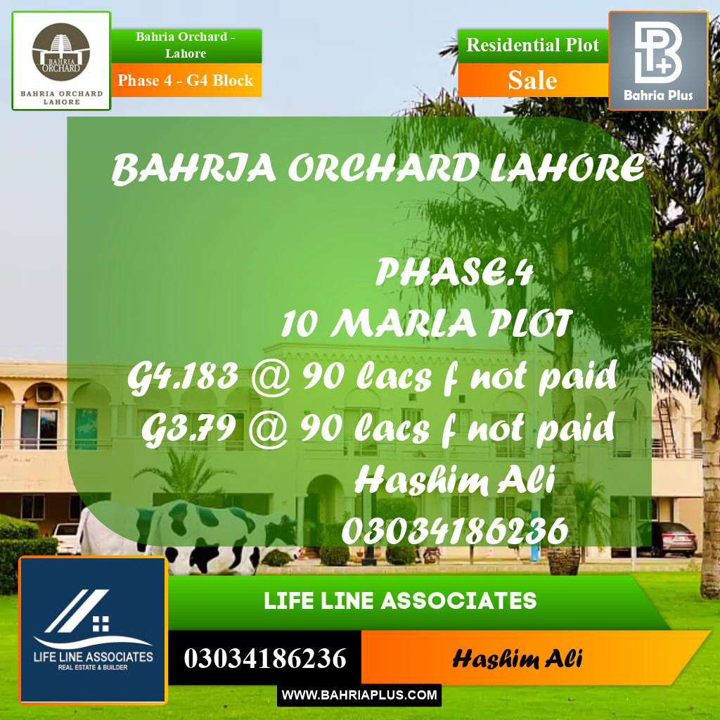 10 Marla Residential Plot for Sale in Phase 4 - G4 Block -  Bahria Orchard, Lahore - (BP-207687)