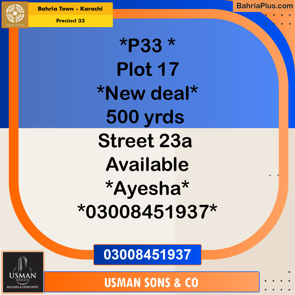 Residential Plot for Sale in Precinct 33 -  Bahria Town, Karachi - (BP-207688)