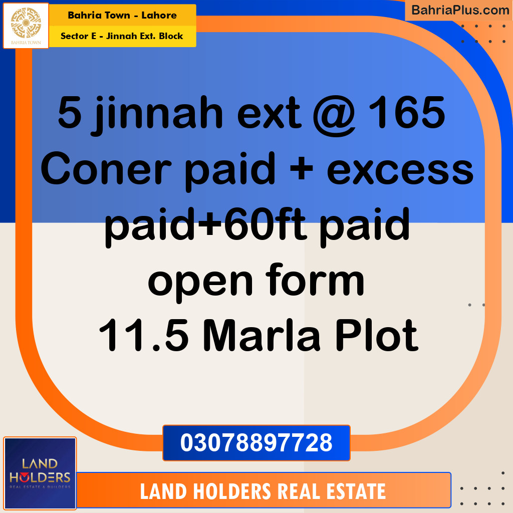 10 Marla Residential Plot for Sale in Sector E - Jinnah Ext. Block -  Bahria Town, Lahore - (BP-207691)