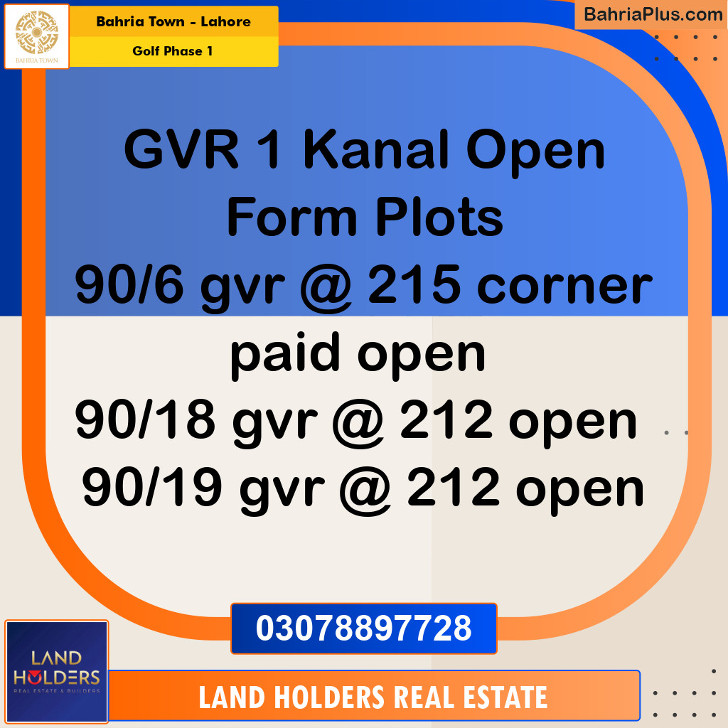 1 Kanal Residential Plot for Sale in Golf Phase 1 -  Bahria Town, Lahore - (BP-207693)