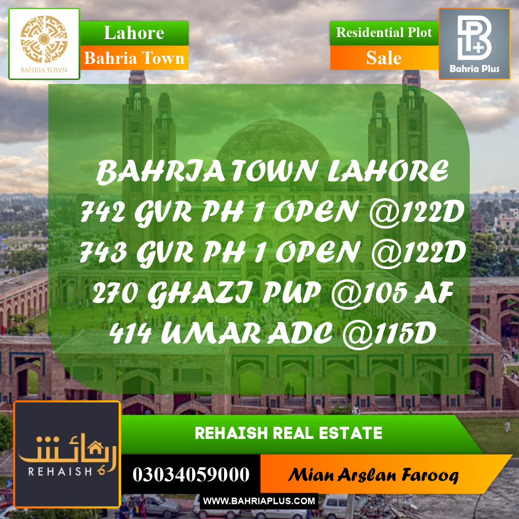 Residential Plot for Sale in Bahria Town, Lahore - (BP-207696)