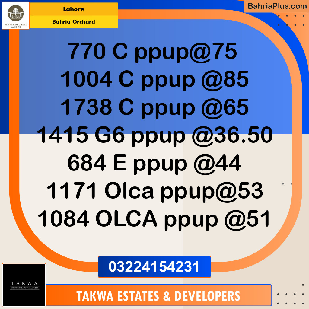 Residential Plot for Sale in Bahria Orchard, Lahore - (BP-207700)