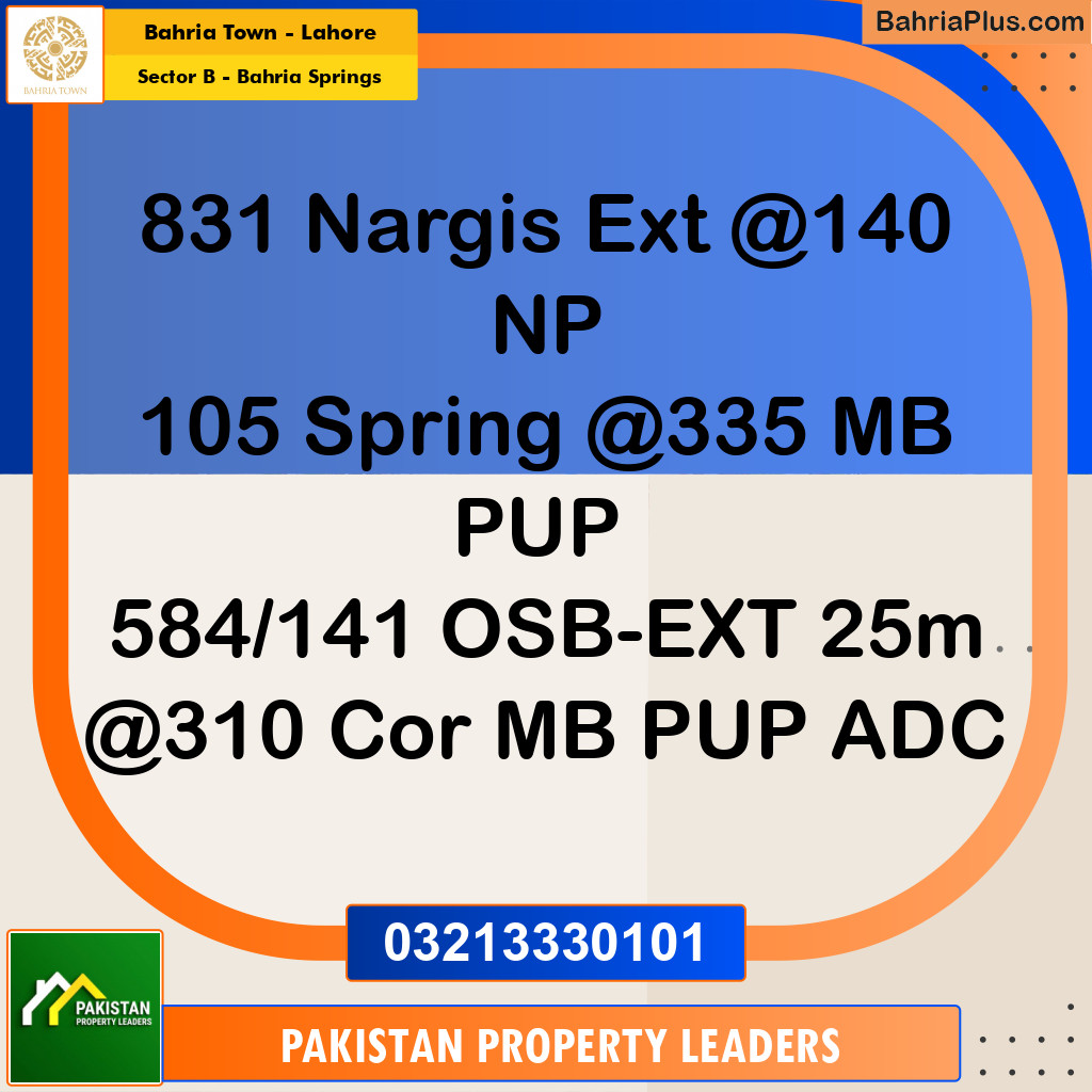 1 Kanal Residential Plot for Sale in Sector B - Bahria Springs -  Bahria Town, Lahore - (BP-207757)