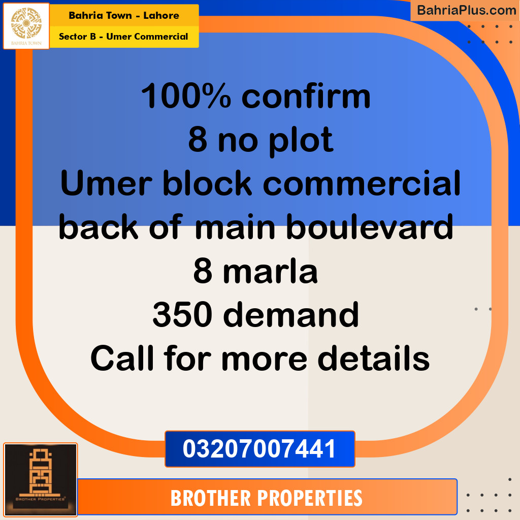 8 Marla Commercial Plot for Sale in Sector B - Umer Commercial -  Bahria Town, Lahore - (BP-207804)