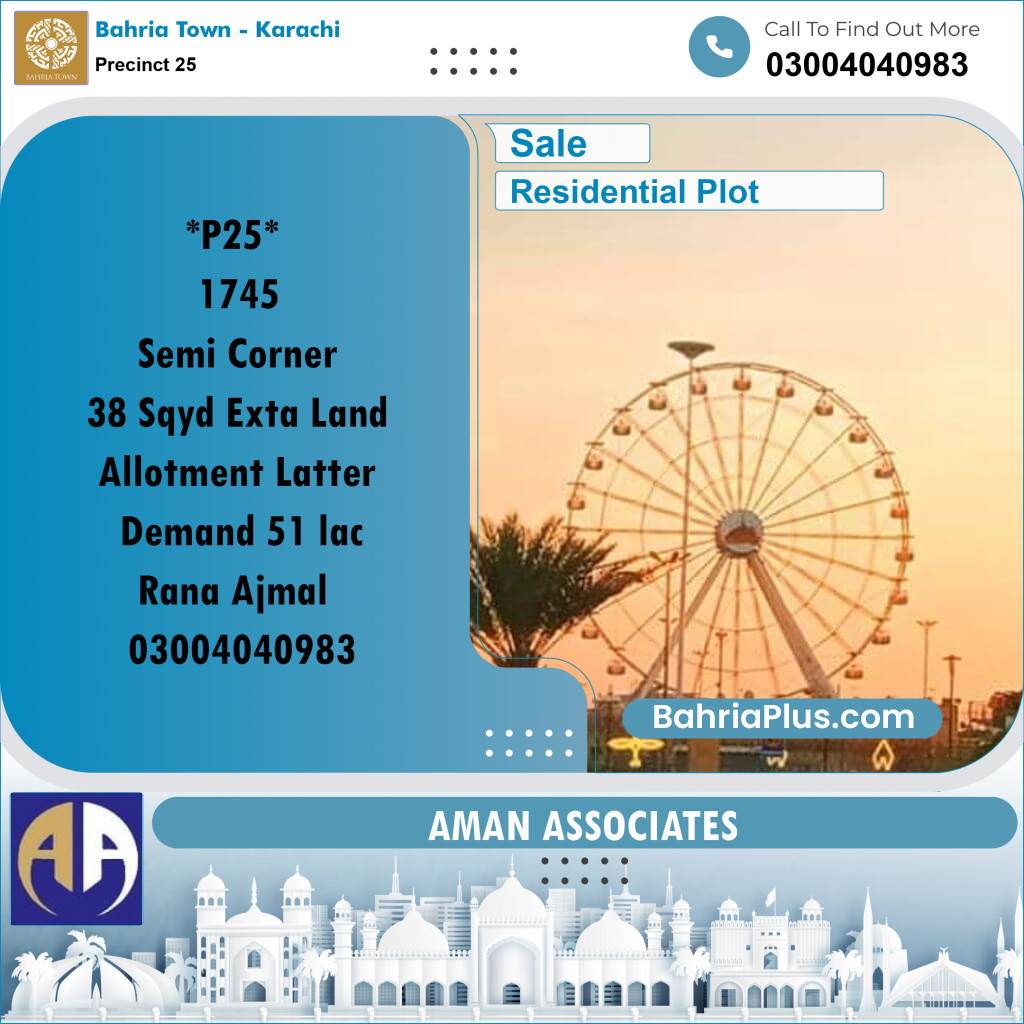 Residential Plot for Sale in Precinct 25 -  Bahria Town, Karachi - (BP-207880)