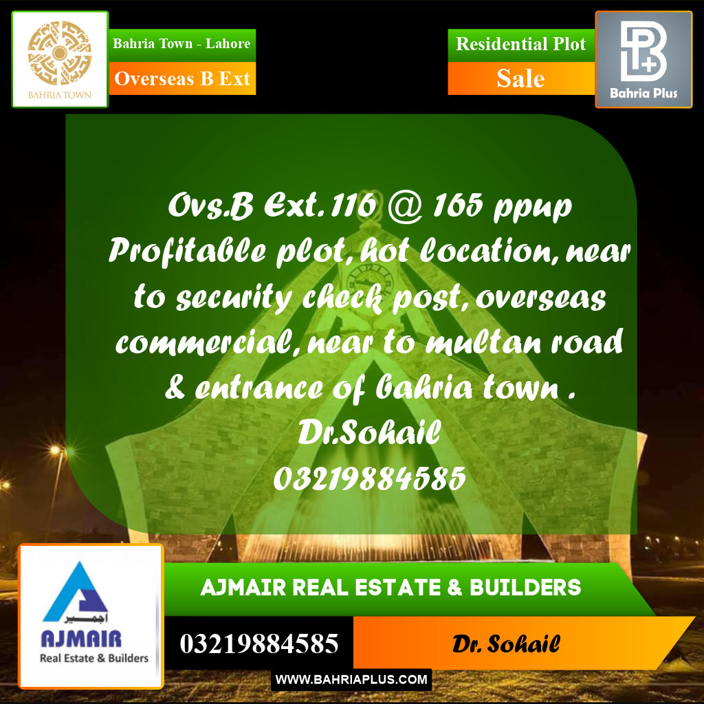 10 Marla Residential Plot for Sale in Overseas B Ext -  Bahria Town, Lahore - (BP-207956)