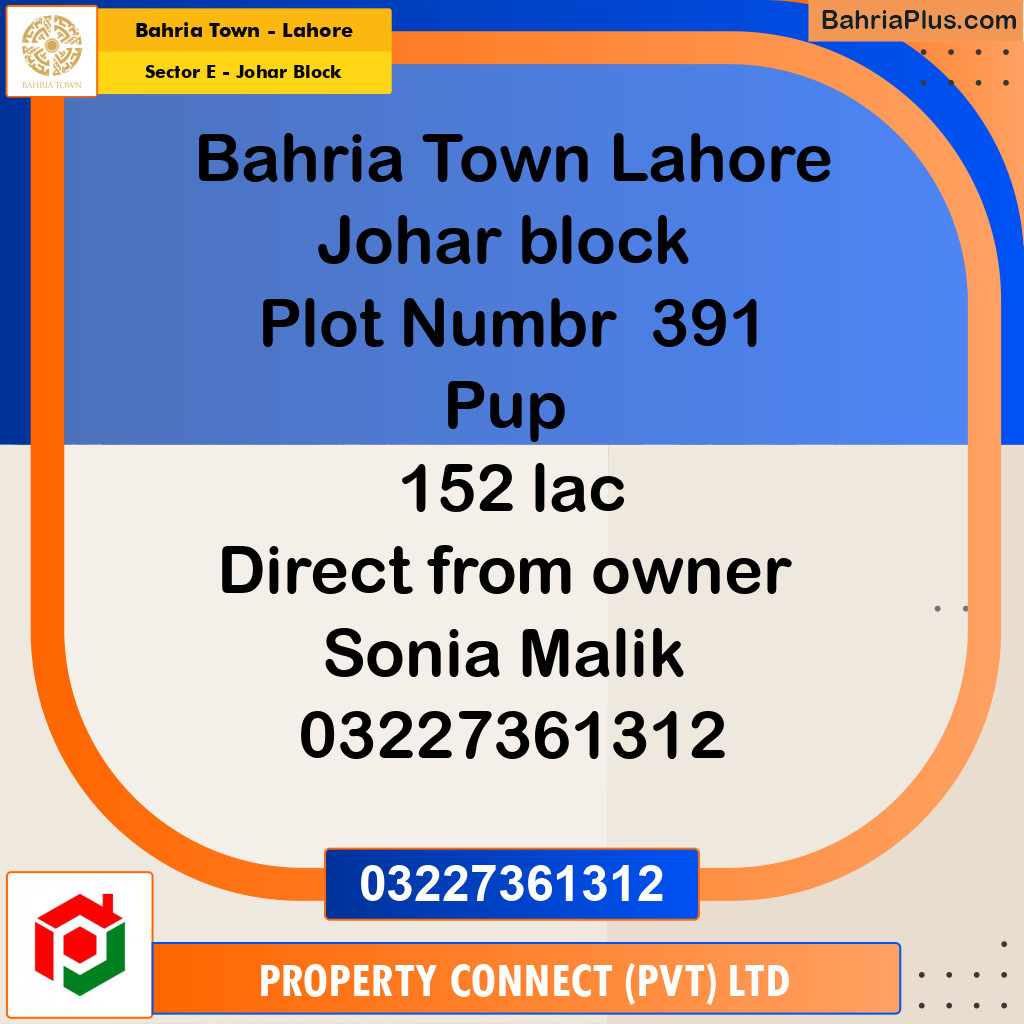 Residential Plot for Sale in Sector E - Johar Block -  Bahria Town, Lahore - (BP-207992)