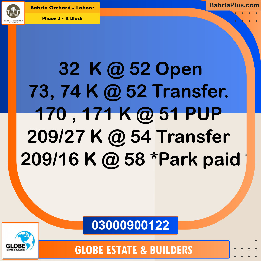 5 Marla Residential Plot for Sale in Phase 2 - K Block -  Bahria Orchard, Lahore - (BP-208080)