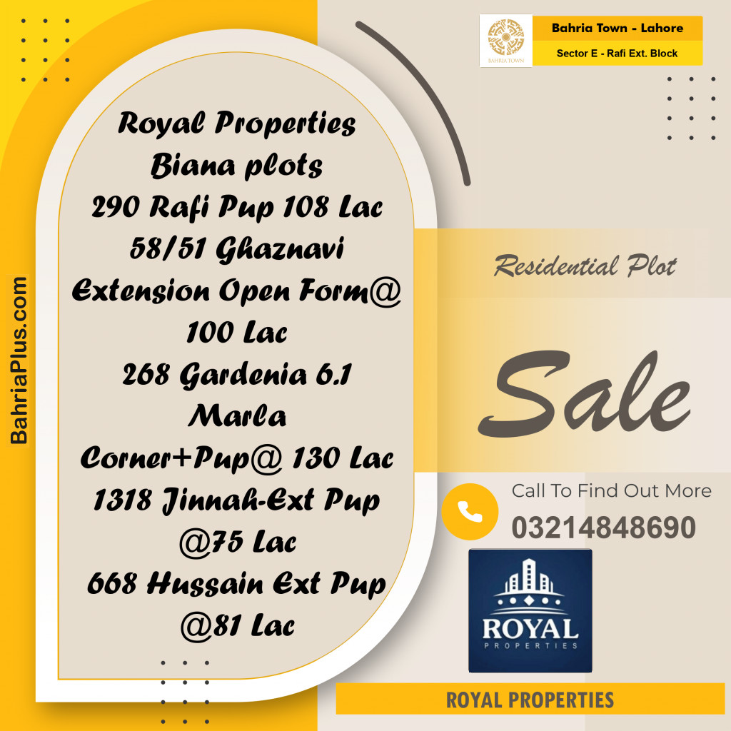 5 Marla Residential Plot for Sale in Sector E - Rafi Ext. Block -  Bahria Town, Lahore - (BP-208116)