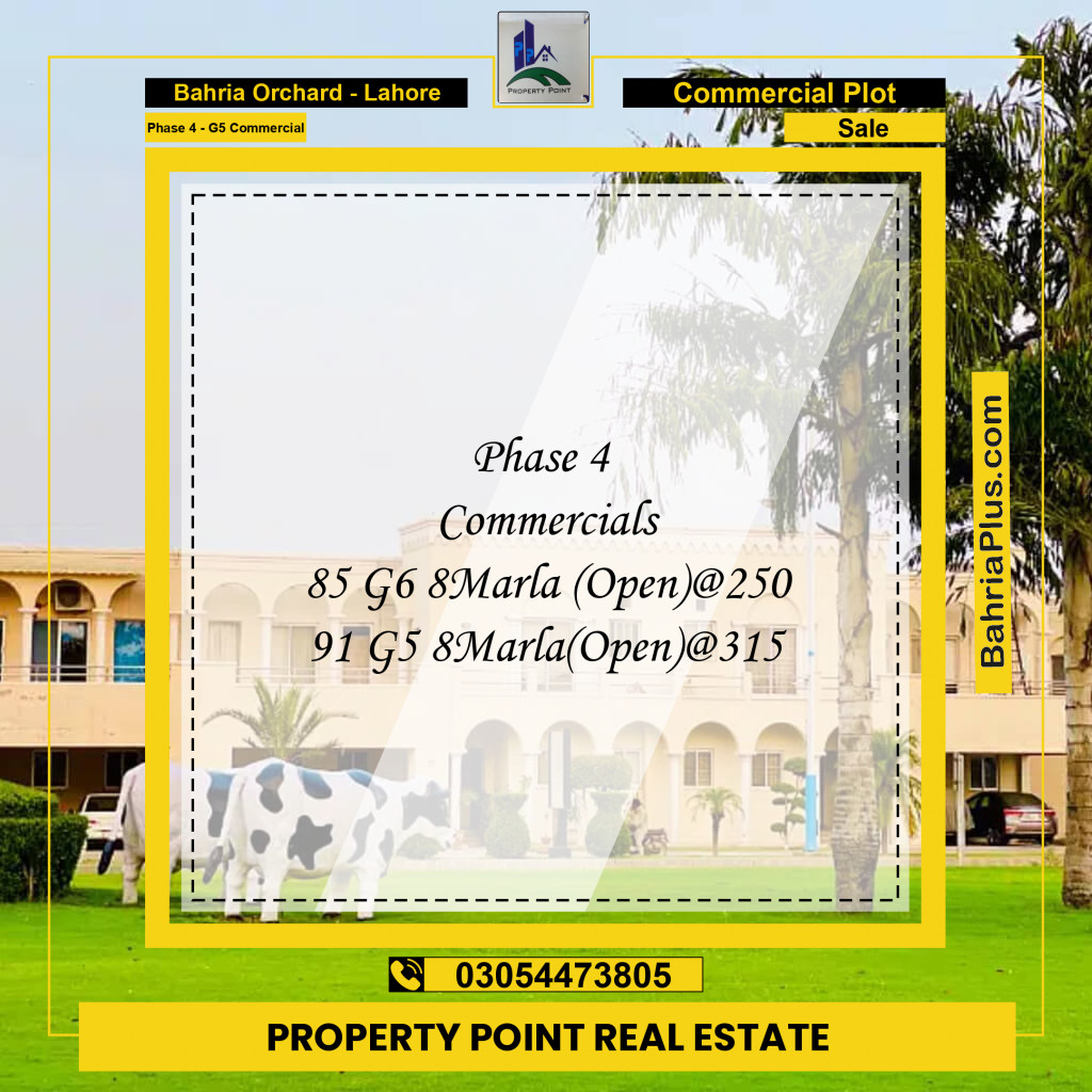 8 Marla Commercial Plot for Sale in Phase 4 - G5 Commercial -  Bahria Orchard, Lahore - (BP-208125)