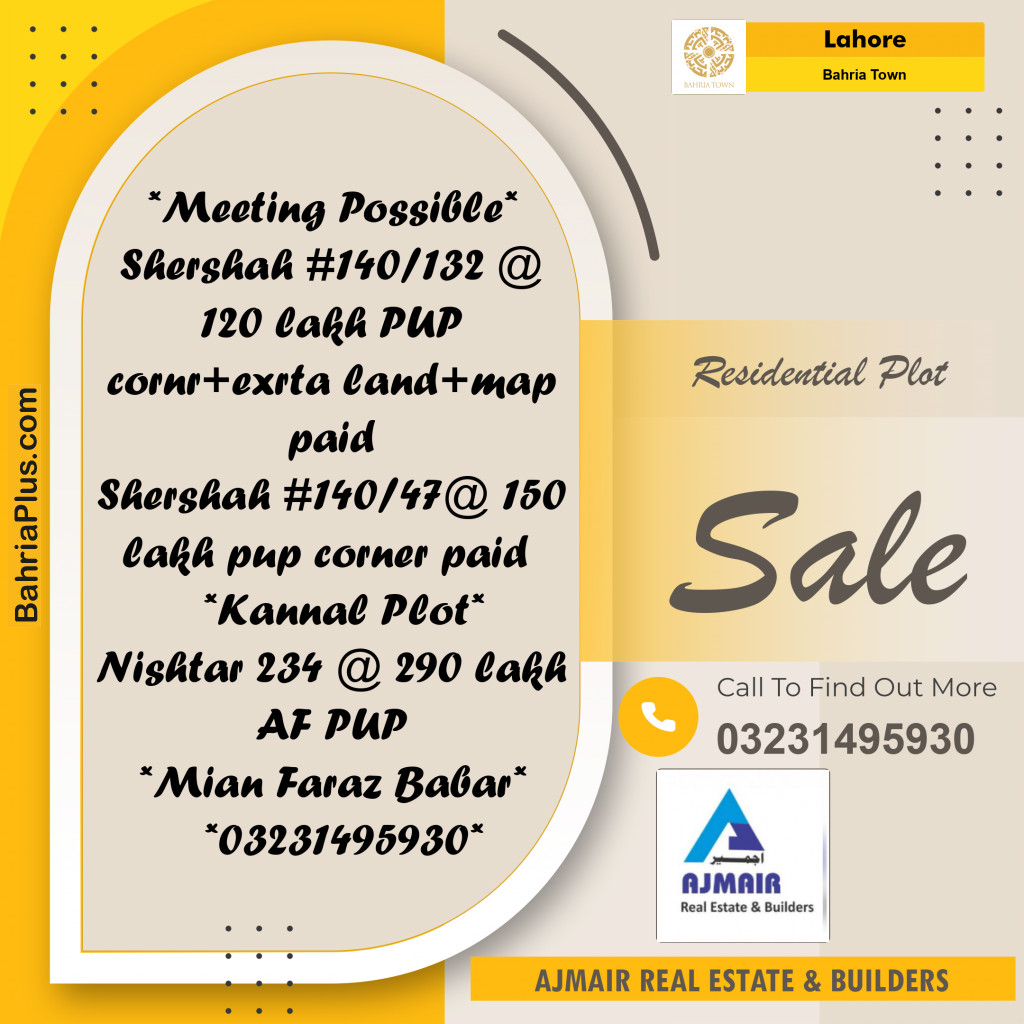 Residential Plot for Sale in Bahria Town, Lahore - (BP-208127)