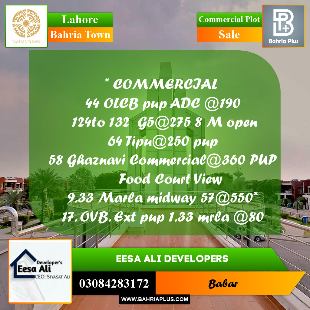 Commercial Plot for Sale in Bahria Town, Lahore - (BP-208137)