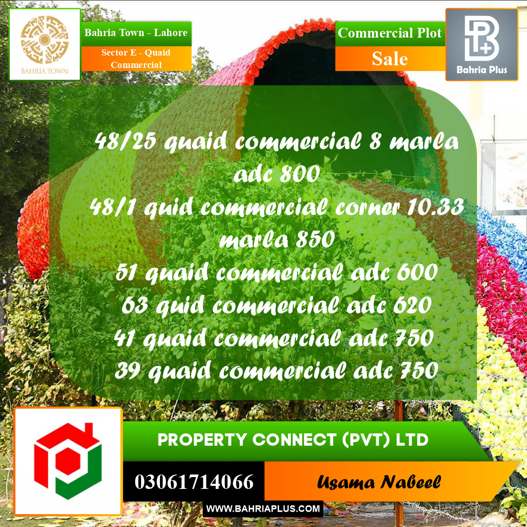 Commercial Plot for Sale in Sector E - Quaid Commercial -  Bahria Town, Lahore - (BP-208153)