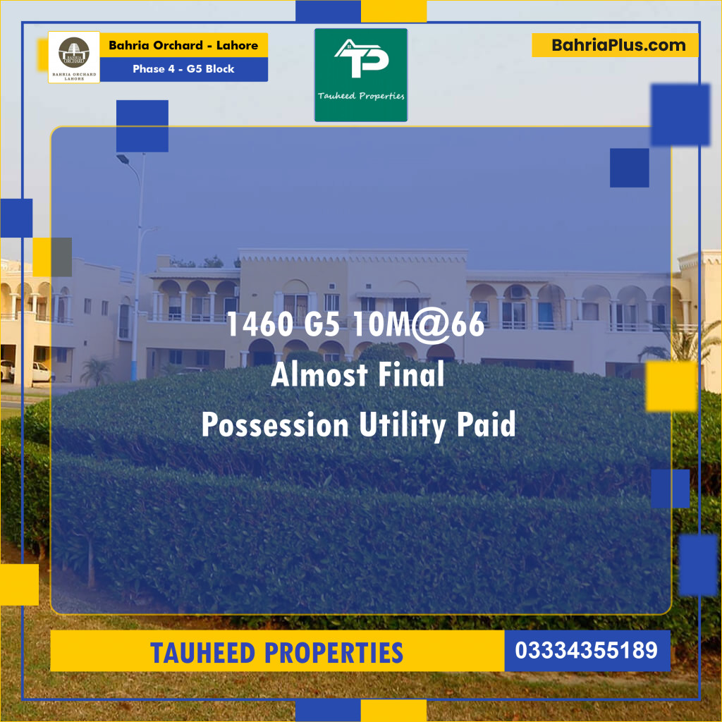 10 Marla Residential Plot for Sale in Phase 4 - G5 Block -  Bahria Orchard, Lahore - (BP-208158)