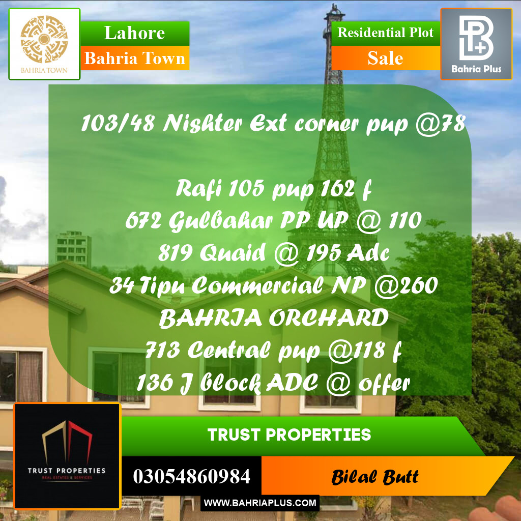 Residential Plot for Sale in Bahria Town, Lahore - (BP-208205)