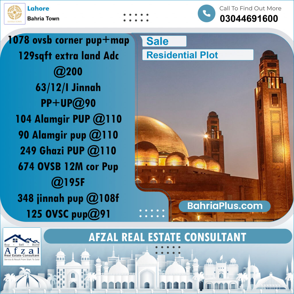 Residential Plot for Sale in Bahria Town, Lahore - (BP-208228)