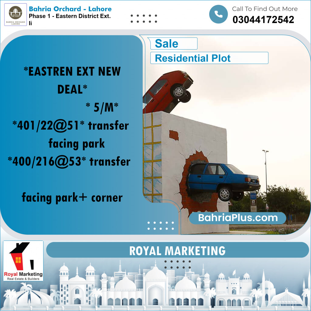 5 Marla Residential Plot for Sale in Phase 1 - Eastern District Ext. II -  Bahria Orchard, Lahore - (BP-208293)