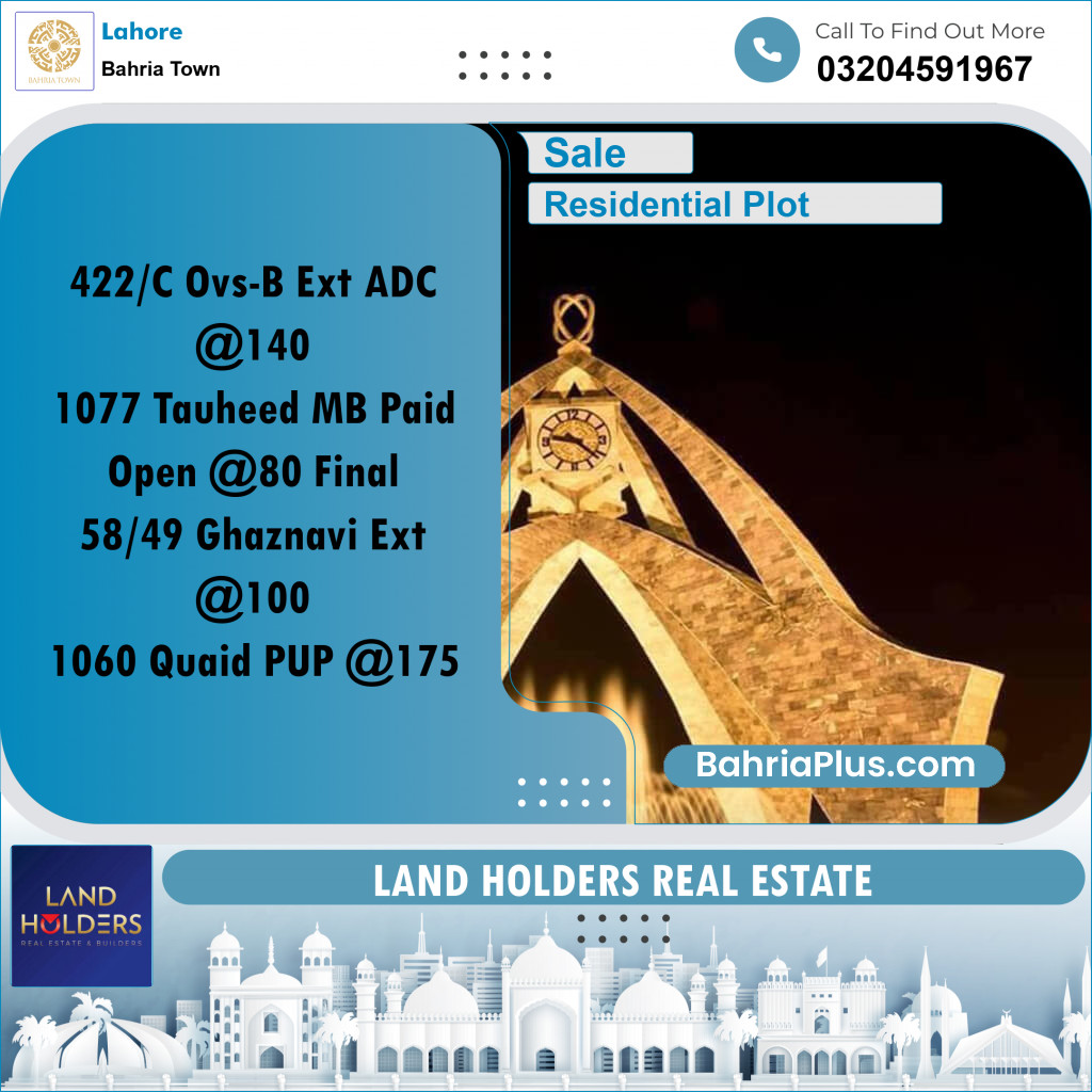 Residential Plot for Sale in Bahria Town, Lahore - (BP-208294)