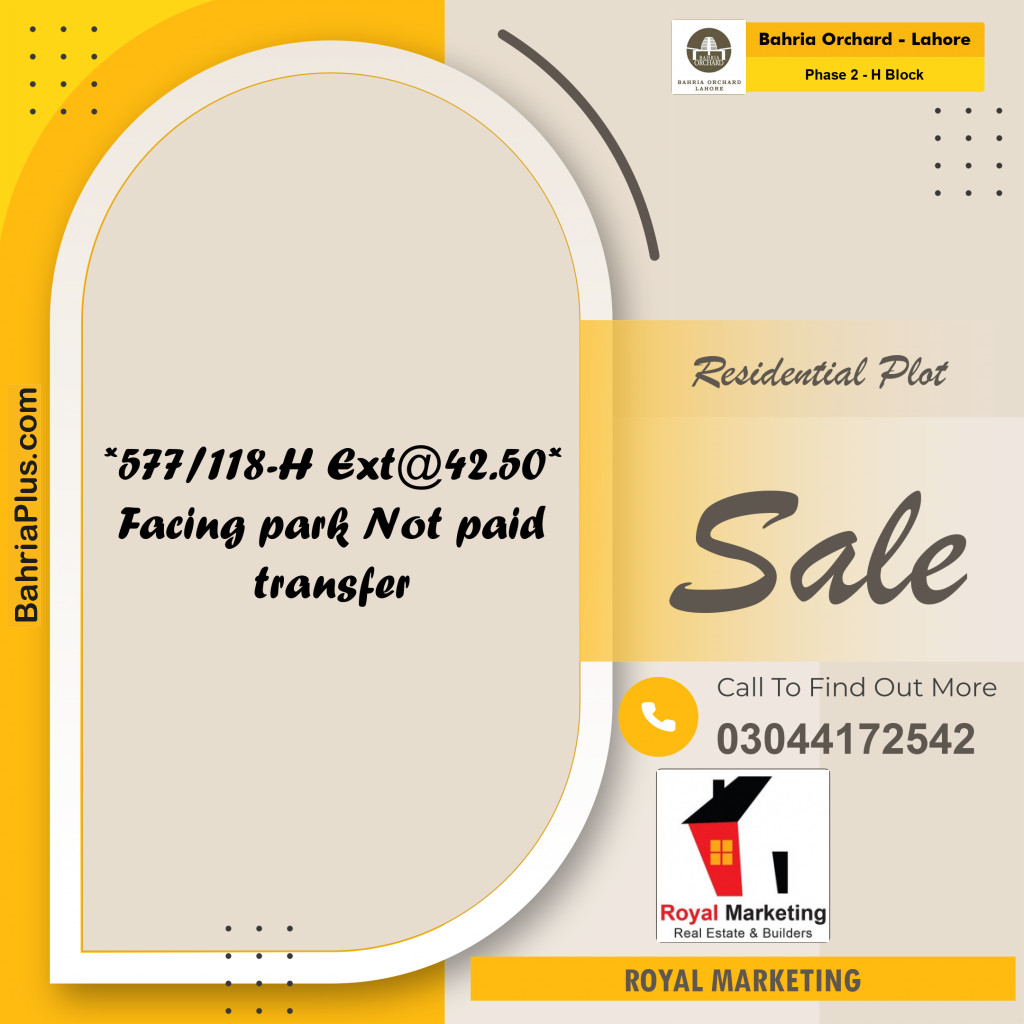 5 Marla Residential Plot for Sale in Phase 2 - H Block -  Bahria Orchard, Lahore - (BP-208296)