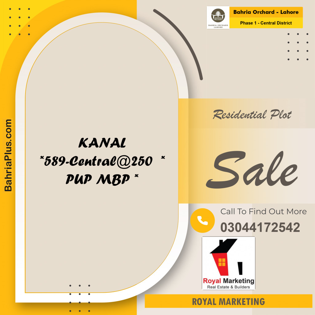 1 Kanal Residential Plot for Sale in Phase 1 - Central District -  Bahria Orchard, Lahore - (BP-208302)